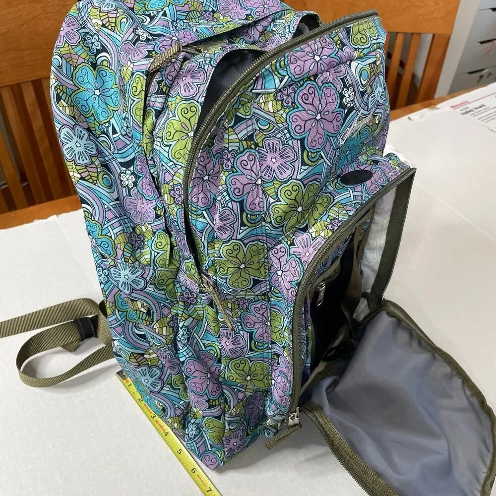 LL Bean Blue Green Purple Floral 70s Design Personalized Backpack Amaya